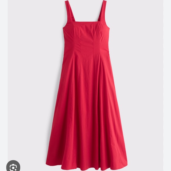 The A&F Mila Fit & Flare Stretch Midi Dress Red Medium Tall NWT in packaging - Picture 2 of 6